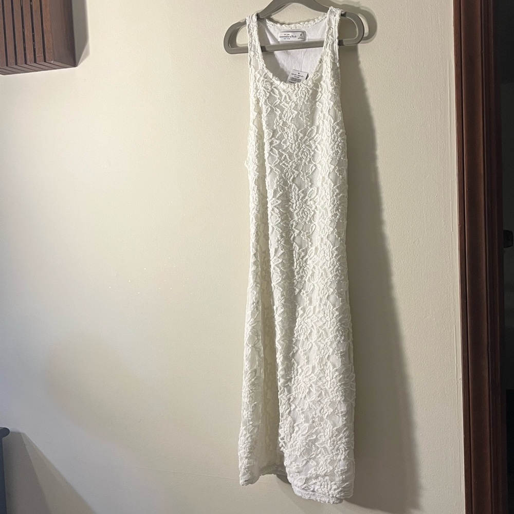 NWT Abercrombie Lace Back Cutout Mini White Sleeveless Dress Summer Bridal Tank